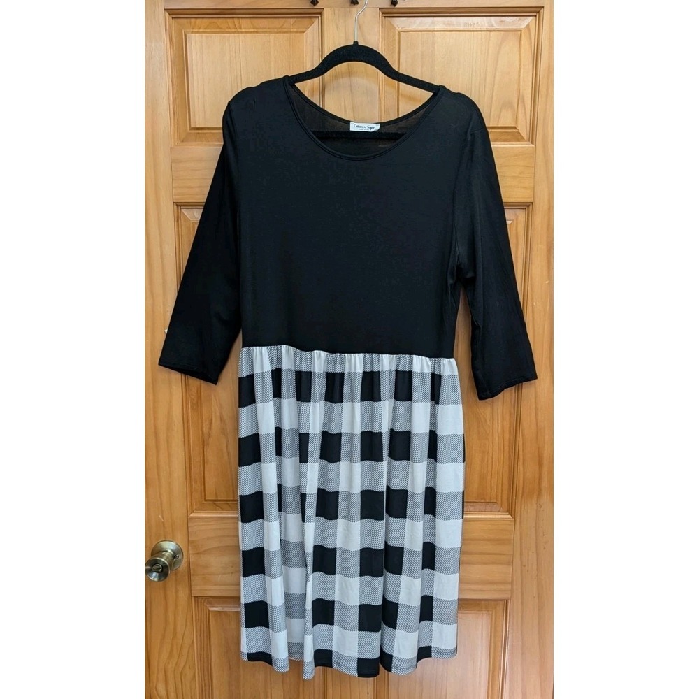 Cream N Sugar Women's 1X Dress 3/4 Sleeves Knit Pockets Made in USA